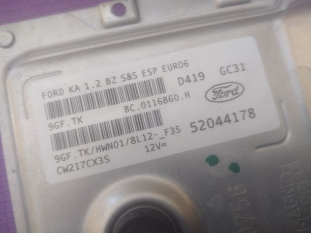 Centralina Motore Per FORD Ka Ccu Trend + 52044178 1779831 ECU FORD KA 1.2 8V - Foto 2
