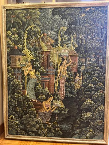 quadro arazzo originale indonesiano incorniciato su legno - Foto 5
