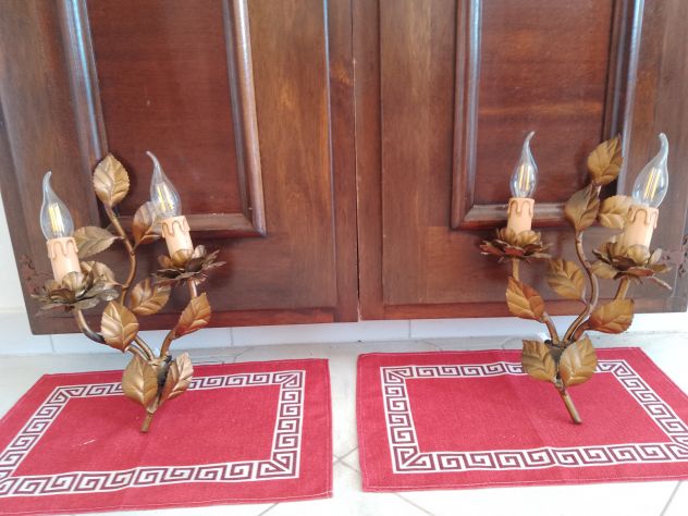 Coppia Applique da Parete 2 Luci Antiche Vintage con Lampadine - Foto 10