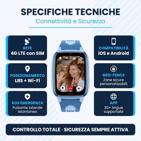 Smartwatch bambini 4G SIM SOS videochiamata GPS LBS WiFi scuola AZZURRO - Foto 7