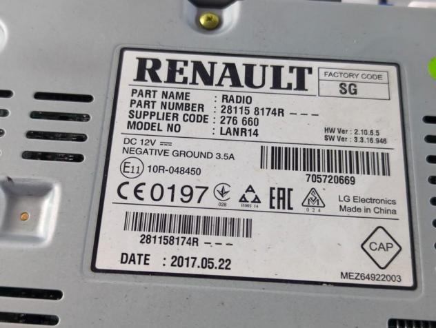 281158174R AUTORADIO RENAULT MEGANE 4 1.5 D 81KW 6M 4P (2017) RICAMBIO USATO (NON FORNIAMO CODICE AUTORADIO, MA SOLO NUMERO DI TELAIO VEICOLO) - Foto 3