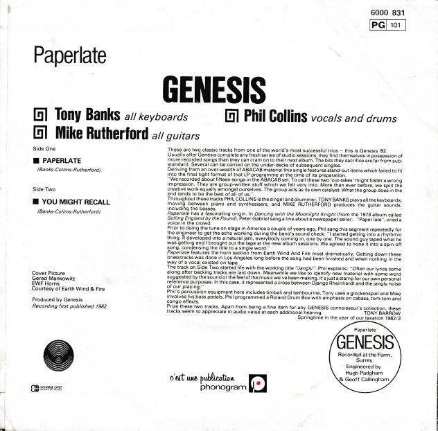 GENESIS - Paperlate - RARO Promo + Strip - 7'' / 45 giri 1982 Vertigo - Foto 2