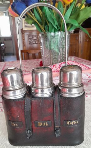 Thermos tre bottiglie con custodia pelle vintage