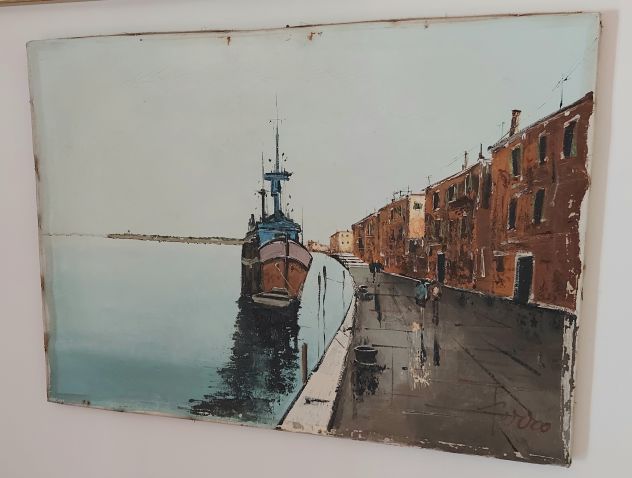 Vecchio dipinto olio su tela fondamenta nuove Venezia cm.50x70 firmato Ferro - Foto 2