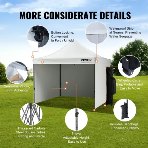 Gazebo Tenda Pop-up Pieghevole con Pareti Laterali Rimovibili Gazebo 304,8 x 304 - Foto 7