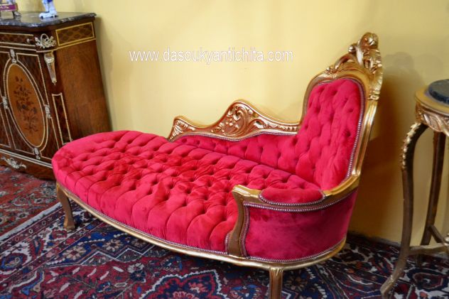 Dormeuse dorata stile Luigi XV in velluto rosso - Foto 4