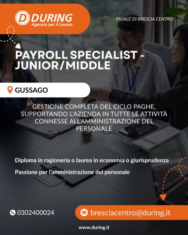 UN/UNA PAYROLL SPECIALIST - PROFILO JUNIOR/MIDDLE