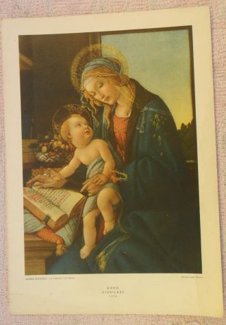 GRANDE IMMAGINE DELLA VERGINE COL FIGLIO DI BOTTICELLI - CON PREGHIERA PER L'ANN