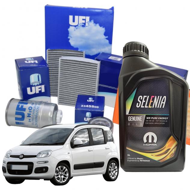 Kit Tagliando Ufi 4 litri olio motore Selenia Wr Pure Energy 5w30 per Fiat Panda