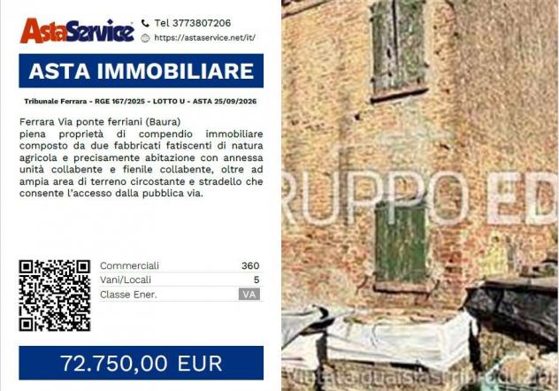 Tribunale Ferrara - RGE 167/2025 - LOTTO U - Tribunale Ferrara - RGE 167/2025 - LOTTO U - ASTA 25/09/2026
