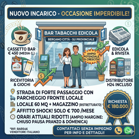 Bar Tabacchi Edicola su strada provinciale in Bergamo - rif. BAR546