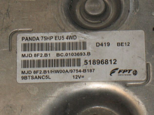 51896812 8F2.B1 ECU FIAT PANDA 4X4 75HP 4WD 51896812 MJD 8F2.B1 HW00A - Foto 2