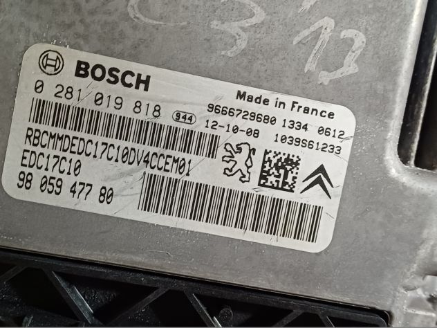 ECU EDC17C10 5.10 CITROEN C3 BOSCH 0281019818 9805947780 CENTRALINA MOTORE CITR - Foto 9