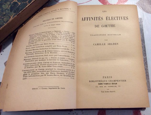 GOETHE? ?LES AFFINITES ELECTIVES 1872