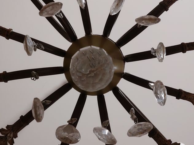 Pregiato lampadario vintage fine anni 50 In metallo dorato  con 12 punti luce - Foto 5