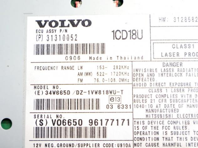 31310052 AUTORADIO VOLVO V50 SW 2.0 D 100KW 6M 5P (2009) RICAMBIO USATO (NON FORNIAMO CODICE AUTORADIO, MA SOLO NUMERO DI TELAIO VEICOLO) - Foto 3