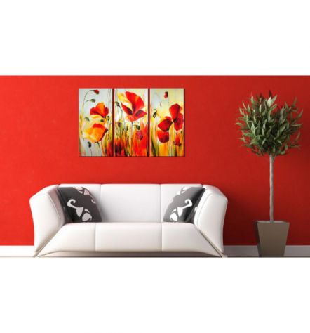 Dipinto Fiori Rossi Arredalacasa Cm.120x80 (3 Parti Da Cm.40x80) - Foto 2