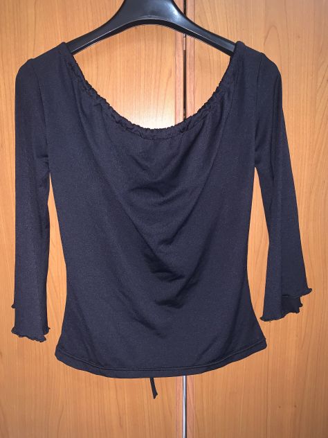 UNA MAGLIETTA DA DONNA/RAGAZZA,VINTAGE,NERA,CON MANICHE A 3/4 ELASTICIZZATA,TG S - Foto 7