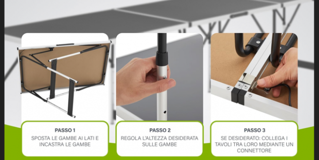 Set 3 Tavoli Pieghevoli Multifunzione Regolabili - Foto 7