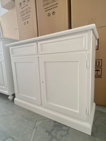 NUOVA CREDENZA 2 ANTE 2 CASSETTI DI VERO LEGNO IN FINITURA BIANCO LACCATO - Foto 9