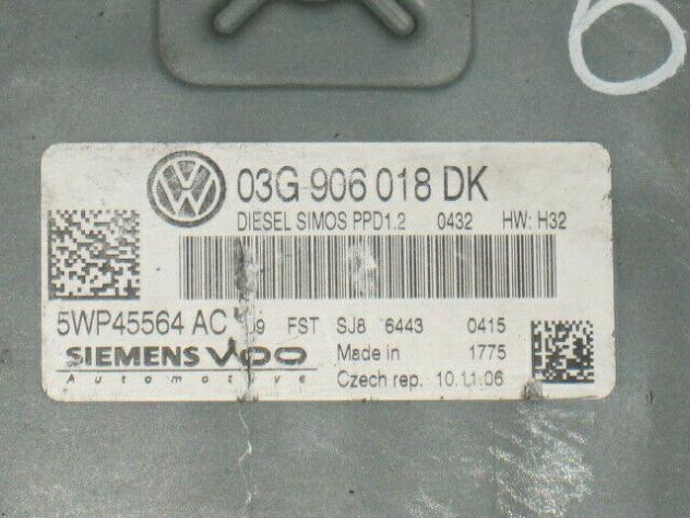 03G906018DK ECU SEAT LEON 2.0 TDI SIMOS PPD1.2 HW:H32 03G906018DK 5WP45564AC - Foto 2