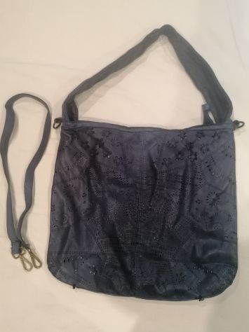 Borsa blu in vera pelle