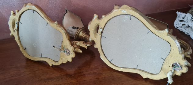 Coppia di  piccole appliques  d'antan ,cornice sagomata realizzata in legno - Foto 4