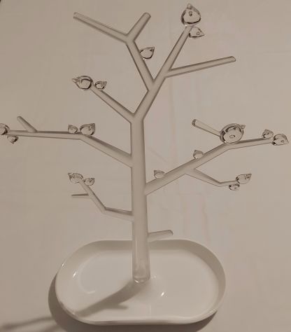 Portagioie a forma di albero decorativo in alluminio argento – per anelli, collane e braccialetti – in 2 misure 31 cm o 37,5 cm e alluminio, colore: argento, cod. MN-DE-5033