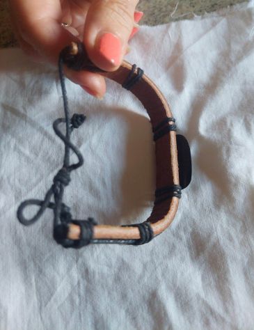 bracciale artigianale in cuoio nero design tartaruga - Foto 2