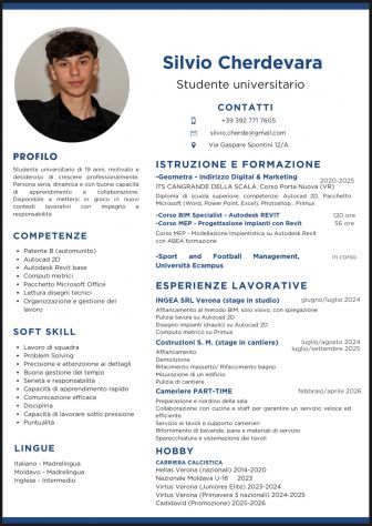 Candidatura disponibile da Lunedì a Sabato, mattina e/o pomeriggio