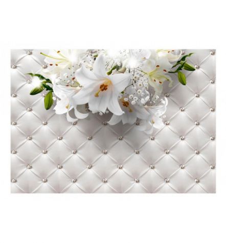 Fotomurale Adesivo Stile Pelle Silver Con I Fiori Arredalacasa - Foto 2