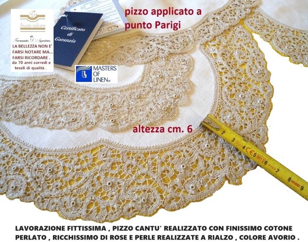 CENTRI LINO PIZZO TOMBOLO E CANTU' RICAMO A MANO COMPLETO 6 PEZZI - Foto 9