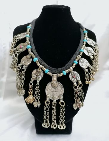 ANTICA COLLANA ETNICA BERBERA / MAGHREBINA CON MONETE E SONAGLI, EPOCA 1900. - Foto 5