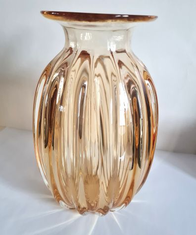 Vaso vetro soffiato a costolature vintage stile Murano