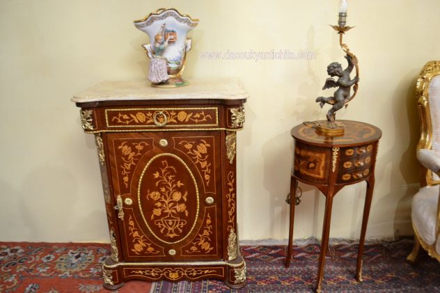 Coppia di servantine intarsiate stile Napoleone III - Foto 3
