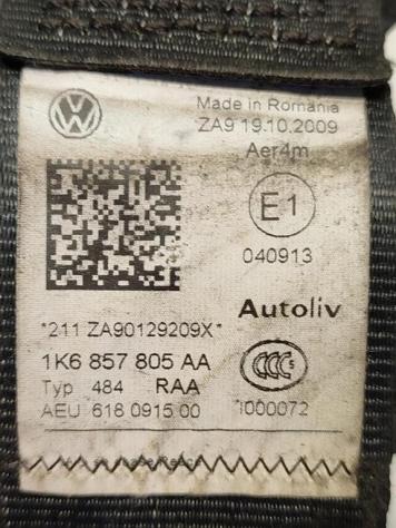 CINTURA DI SICUREZZA POSTERIORE SX VOLKSWAGEN Golf 6 Berlina 1K6857805AA 617980700 BSE (0812) - Foto 3