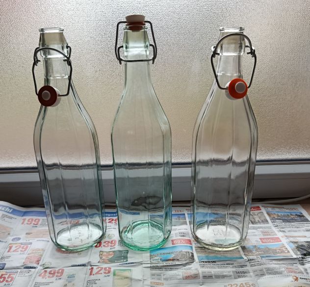 3 bottiglie vetro 1 litro tappo meccanico con guarnizione a chiusura ermetica - Foto 6
