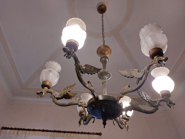 Pregiato lampadario vintage anni 70 in peltro con sei punti luce - Foto 5