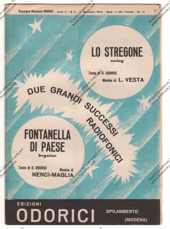 SPARTITO - SERIE HOT 2 SUCCESSI 1953 ED. ODORICI SPILAMBERTO MODENA -