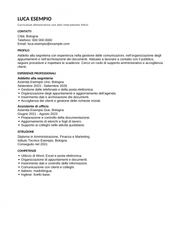 CV e lettera di presentazione – servizio online – 25 €