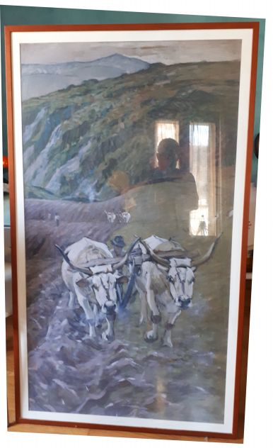 LUIGI GIOLI, OLEOGRAFIA SU TELA FORMATO CM. 85X146  "RITORNO DAI CAMPI". - Foto 2