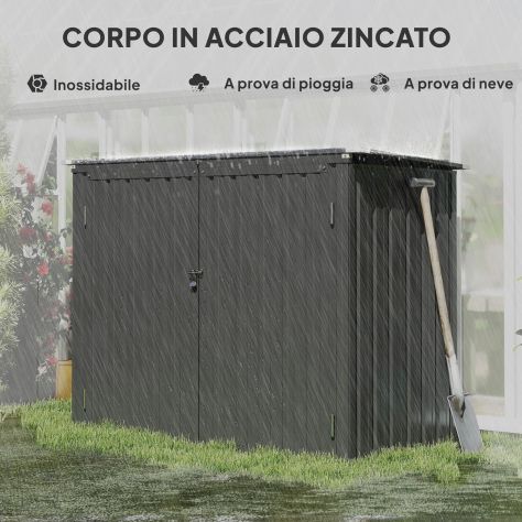 Casetta per Spazzatura Esterna 1.1m in Acciaio Zincato con 2 Porte Bloccabili - Foto 6