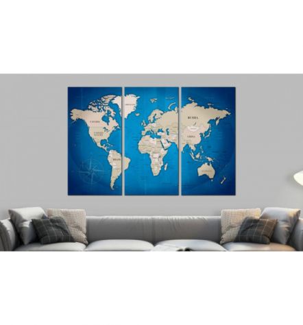Quadro Di Sughero Mappamondo Sfondo Blu In 3 Parti Arredalacasa - Foto 2
