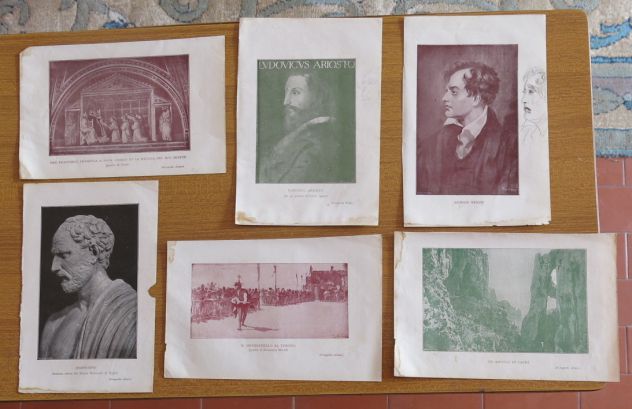 6 PICCOLE STAMPE DI CAPRI MENESTRELLO S. FRANCESCO BYRON DEMOSTENE ARIOSTO -