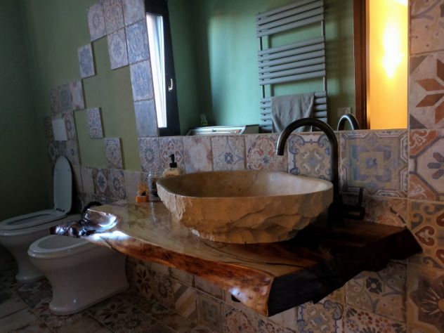 Lavabo lavandino da appoggio in pietra beige - Foto 4