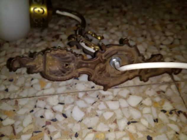 Vecchio applique con coppa in opalina d'epoca in ottone prima metà del 900 - Foto 3