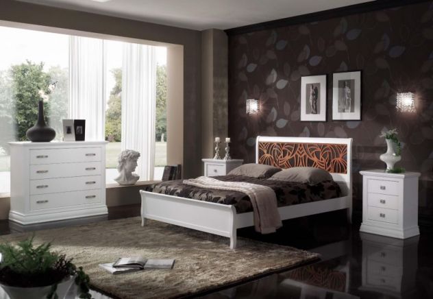 COMPOSIZIONE DI ARREDO NOTTE SHABBY CHIC BIANCO IN LEGNO MASSICCIO
