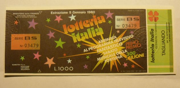 BIGLIETTO DELLA LOTTERIA ITALIA 1979 ESTRAZIONE 5 GENNAIO 1980 -