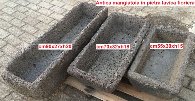 Antica mangiatoia in pietra lavica – Fioriera, lavabo e arredo per giardino - Foto 2