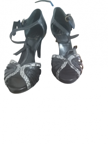 scarpe con tacco malu in pelle capretto nero e pitone grigio donna n 38. Usate